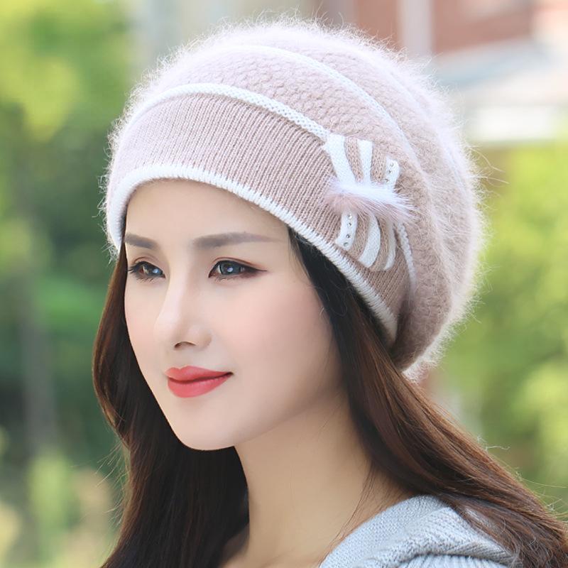 

Осень-зима вязаная шерстяная шапка с бабочками и бусинами, модный пуловер для отдыха, зимняя уличная женская теплая шапка для путешествий One Size