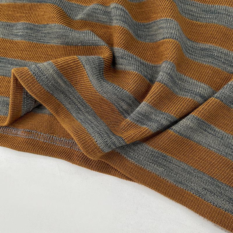 European Women's Oversized Gray-Orange Striped Long-Sleeve T-Shirt, Autumn 2025 Collection – Soft, Comfortable, and Versatile.
