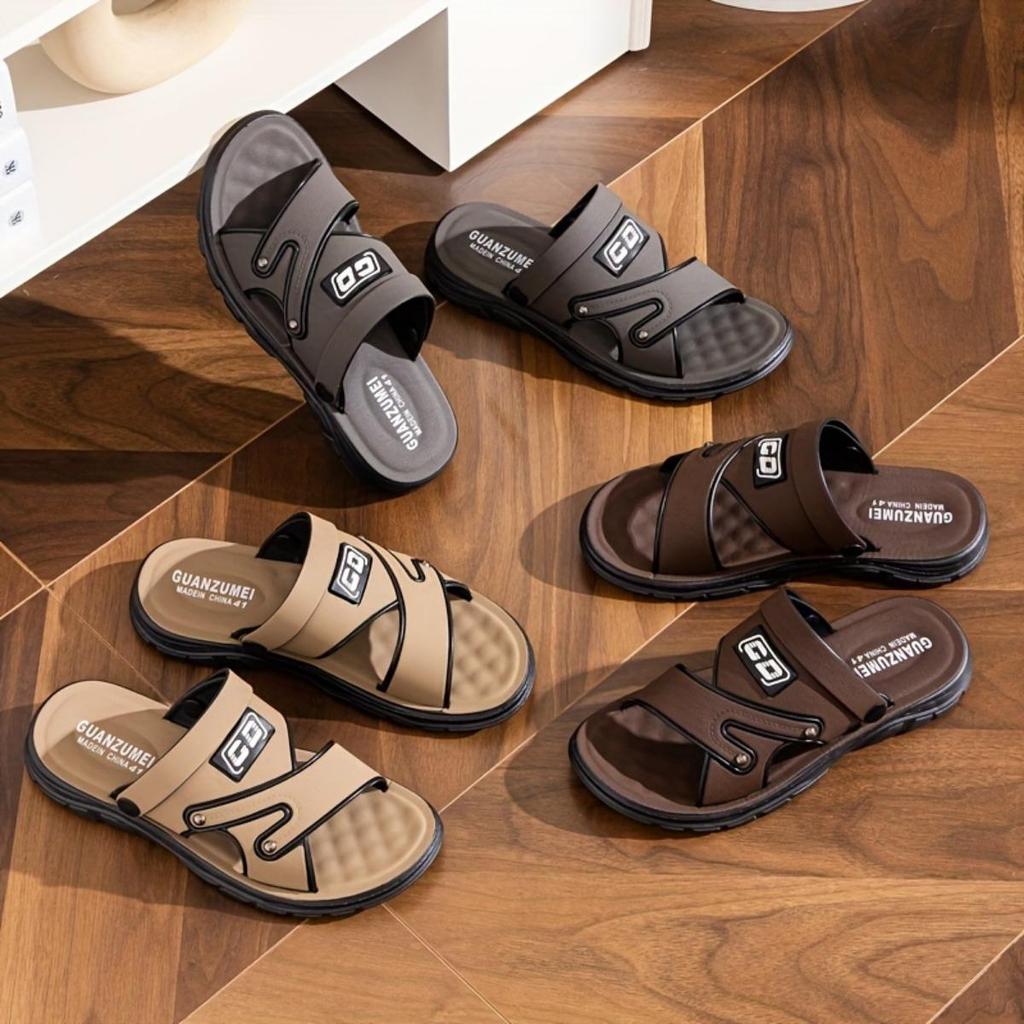 Men's Monogram Design Casual Dual Use Sandals Slippers, Summer Outdoor Non-slip Beach Shoes