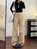 Women's High-Waisted Khaki Wide-Leg Jeans: Spring/Autumn Loose-Fit, Pear-Shape, Slimming Straight-Leg Pants