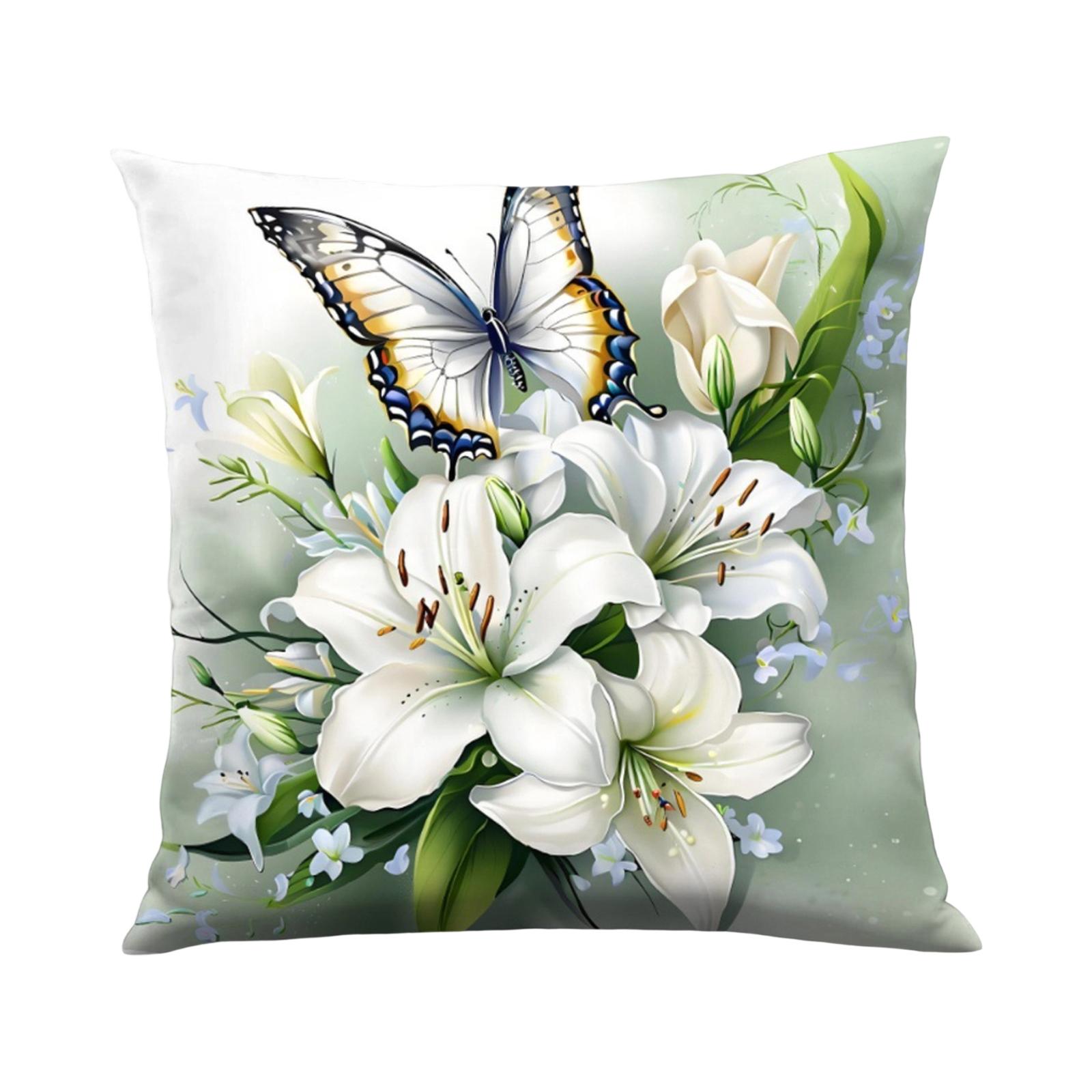 Floral Pillow Cover Hydrangea Butterfly Printed Cushion Case Decorative Throw Pillow For Model Room Sofa Home Decor One Size 579₽