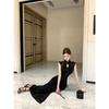 Sexy Wind Flocking Dress Women's Foot Bath Overalls Technician Long Dress 2026 New Temperament Slim Evening Dress