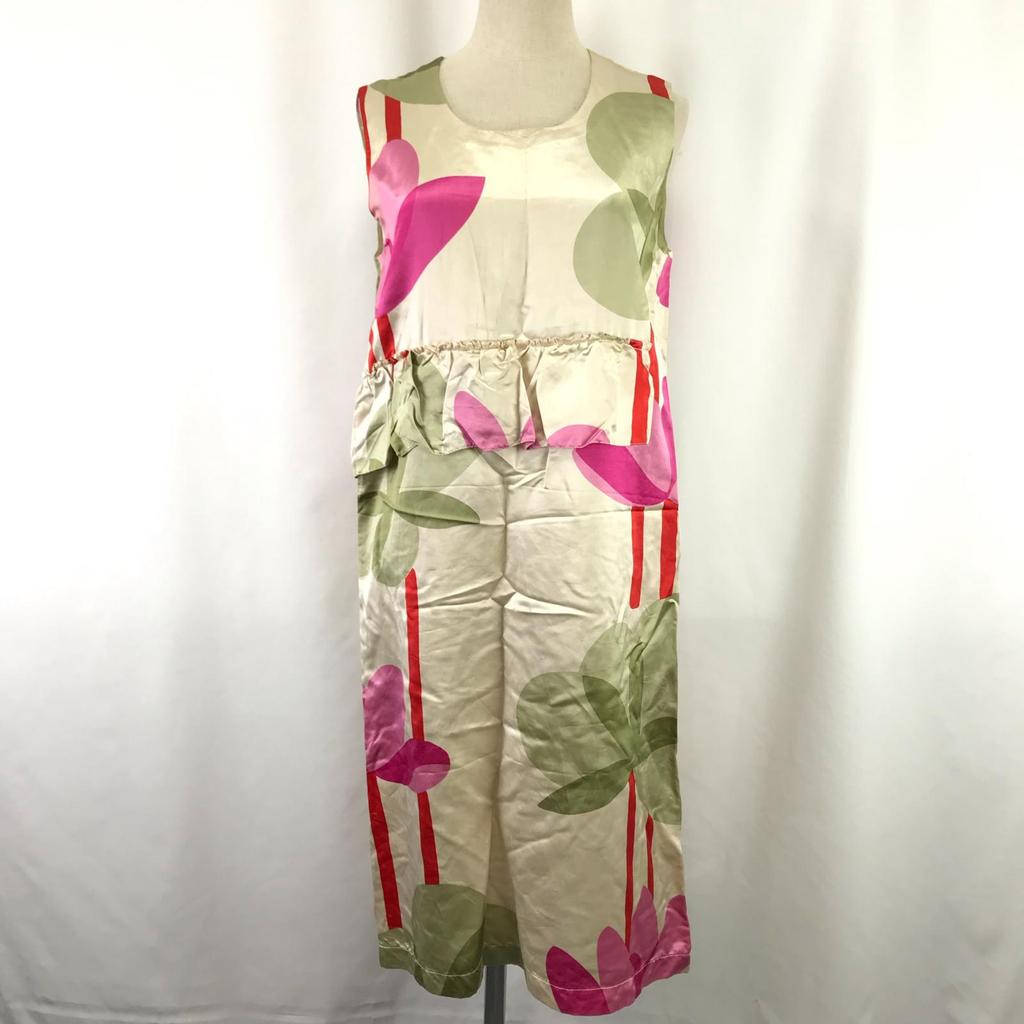 Italy Made MARNI Dress M Women Knee-Length Beige Floral Satin(USED)