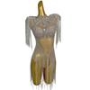Sexy Doorzichtig Strass Kwastjes Kettingen Bodysuits Dames Paaldans Leotard Festival Outfit Club Feest DJ Zangeres Podiumkleding