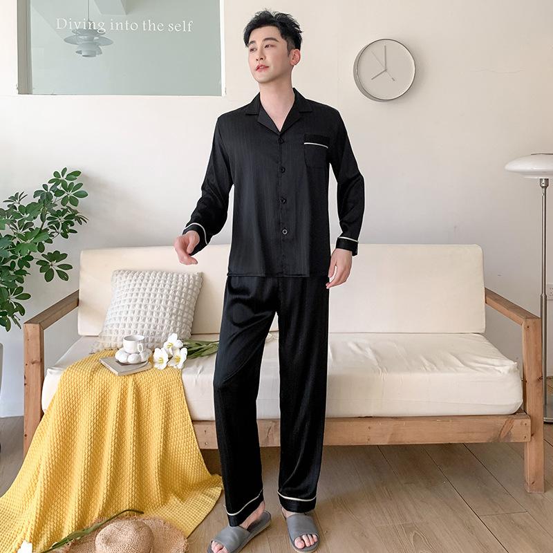 1011 new spring couple pajamas lapel high-end long-sleeved trousers loungewear simple casual style can be worn outside