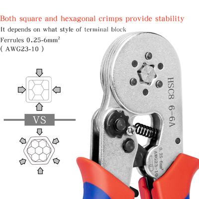 Wire Ferrule Crimping Tools Tube Terminal Crimping Pliers HSC8 6-4 0.25-10mm/6-6 0.25-6mm Electrician Fixtures Wire Tips