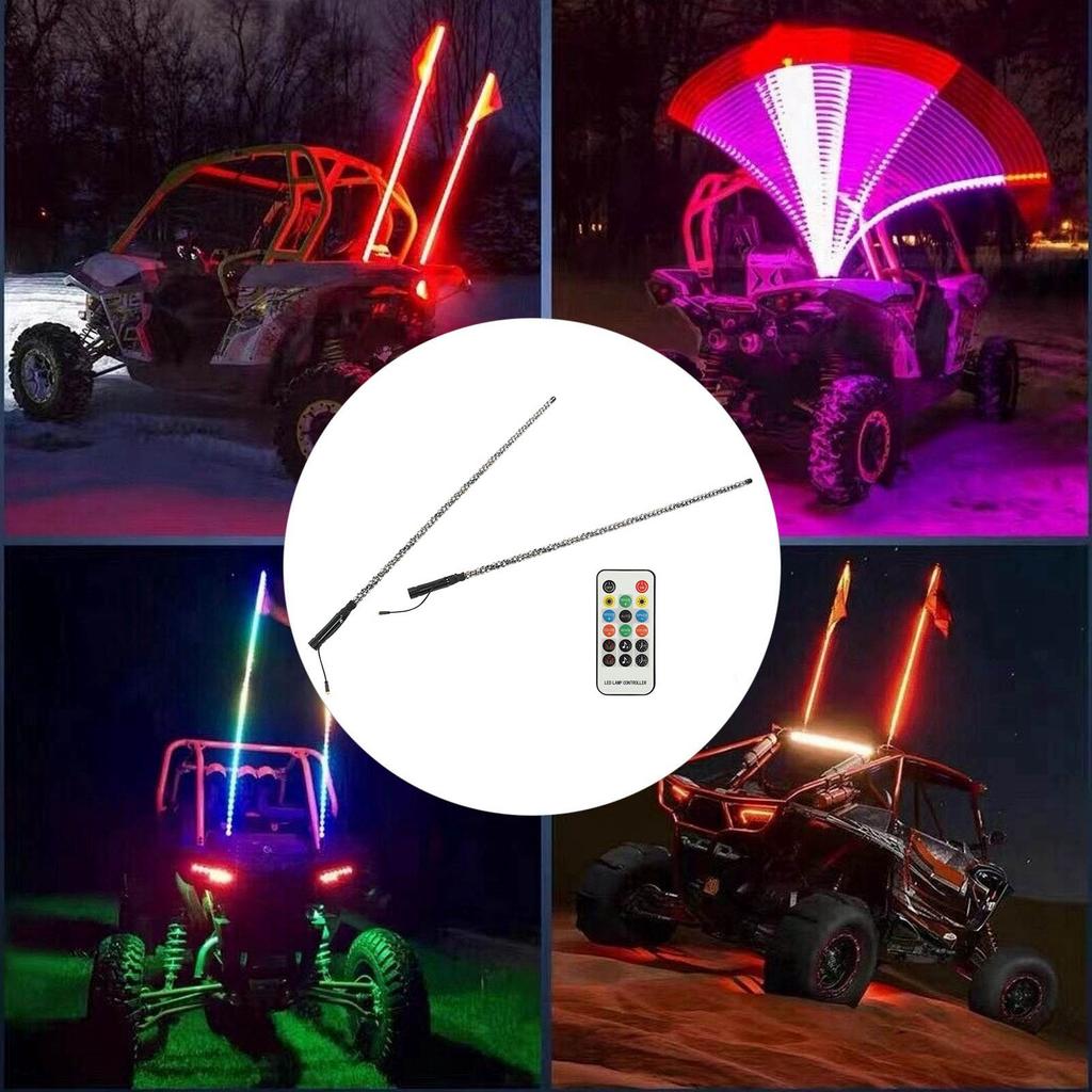 RGB LED Whip Light with Flag APP Control 300 Patterns 366 Modes 12V for UTV ATV Off Road Vehicle Boat