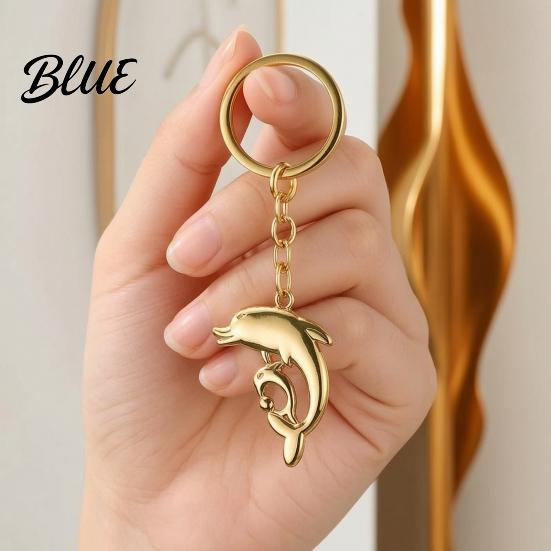 Zinc Alloy Car Key Ring Double Dolphin Keyhcain Sea Animal Pendant Backpack Handbag Purse Charm Decoration Lightweight