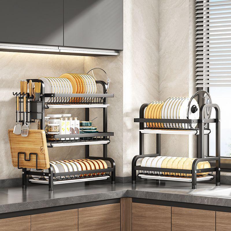 Multi-Functional Kitchen Storage Rack: Layered Bowl & Dish Drainer with Knife & Fork Organizer