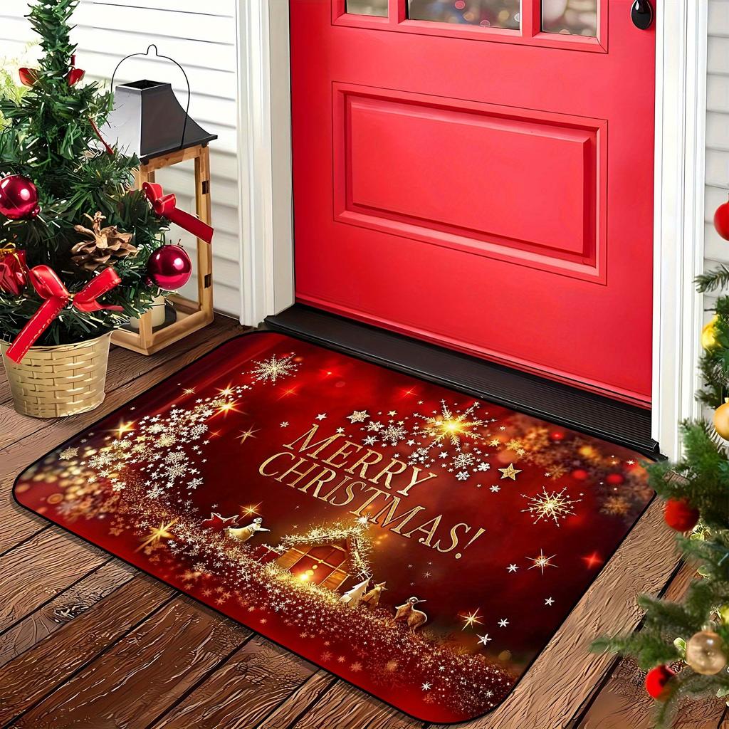 Christmas Doormat Non‑Slip Front Door Rug Washable Indoor Outdoor Xmas Santa Holly Berry Winter Entrance Decor Mat