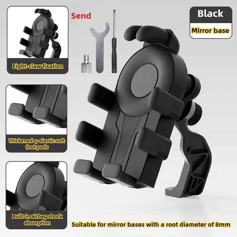 Anti-Shock Phone Mount 8-Point Claw Secure 360°Adjustable Rotatable Holder for Bike Motorcycle E-Bike for 4.7-7 Inch Smartphones