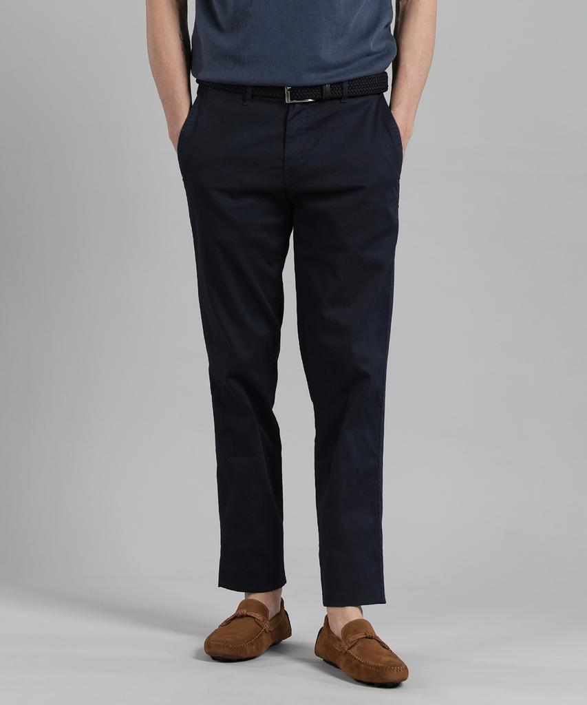 PANICALE Navy Regular Fit Dyed Cotton Pants