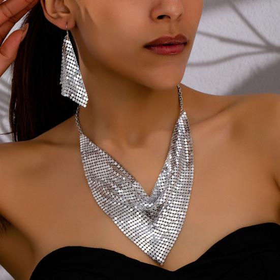 2Pcs/Set Women Necklace Earrings Set Leopard Print Sparkling Sequins Necklace Hook Earrings Set Jewelry Gift