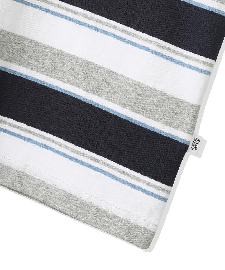 CGP Multi-Stripe Short-Sleeve Collared T-Shirt - Dark Navy