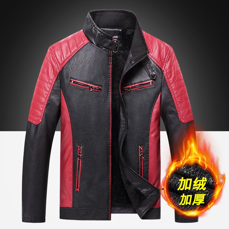 Thin spring and autumn casual men's leather jacket fashion splicing locomotive retro leather jacket men's clothing