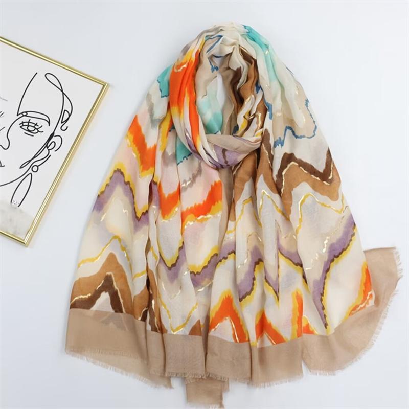 

Winter Viscose Scarves Women Designer Geometric Wave Striped Shawls And Wraps Pashmina Stole Bufandas Muslim Sjaal 180*90Cm