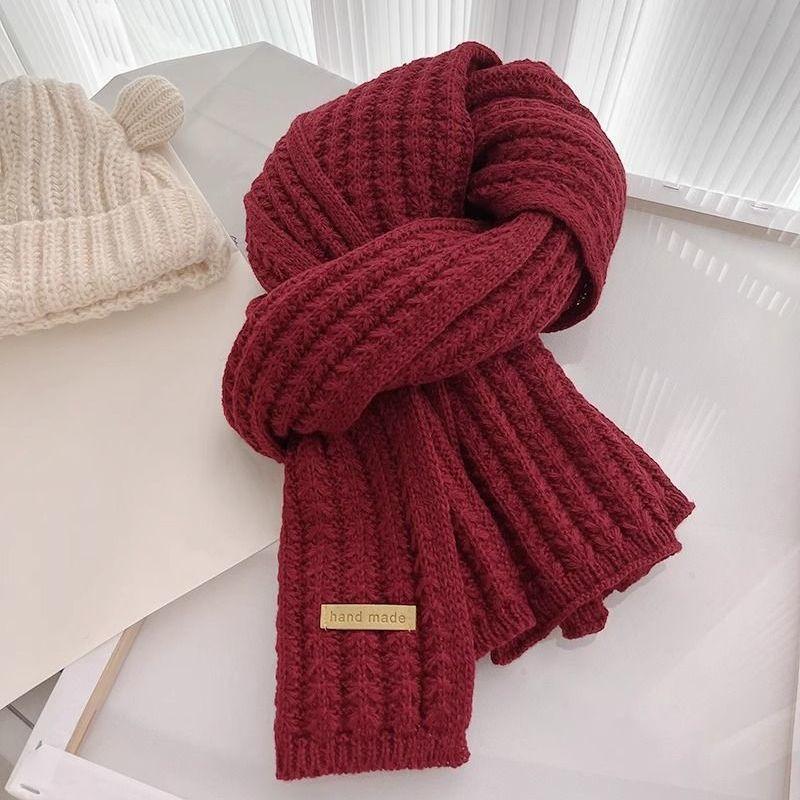 Winter Women's Versatile Korean Style Knitted Wool Red Scarf High-end Christmas Gift Couple Neck Warmer