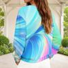 Women Plus Size V Neck Front Zip Sweatshirt Long Sleeve Ribbed Cuffs Colorful Swirl Printed Top