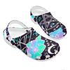 White EVA Clogs with Colorful Eye Print, Lightweight Slip On Garden Shoes, Breathable Beach Sandals, Indoor Outdoor Slippers for Men Women