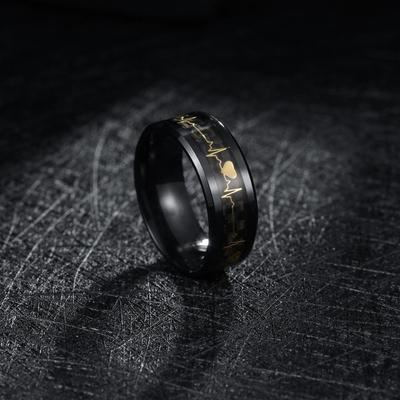 Herrenringe Elektrokardiogramm-Ring Liebhaber Carbonfaser-Ring Ring Zubehör Ring für Liebhaber Ringe Damen-Eheringe