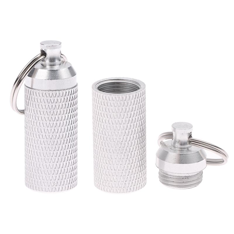 1Pc Aluminum Alloy Waterproof Pill Shaped Box Bottle Holder Container Keychain Medicine Box Pill Box Key Holder