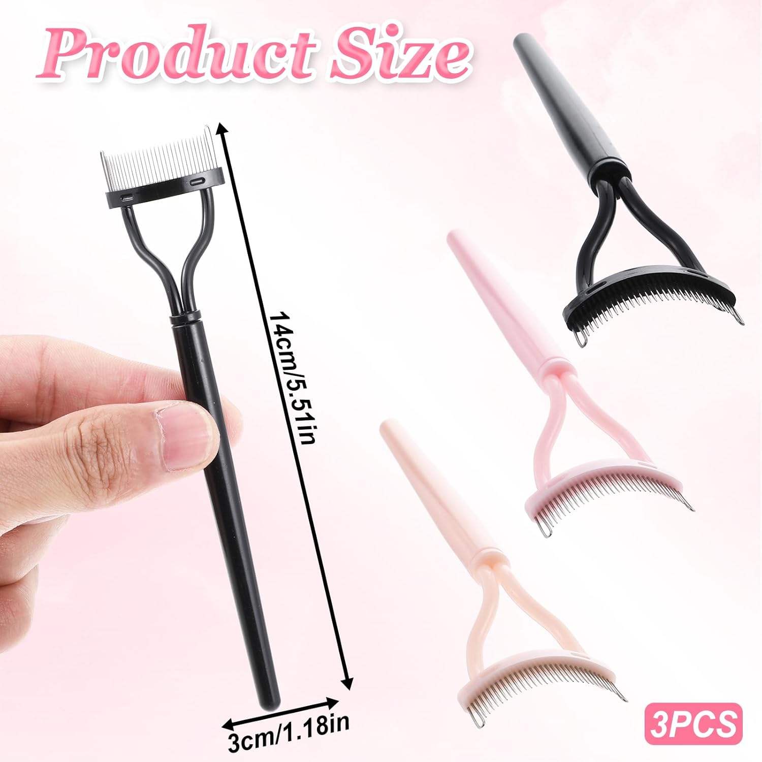 3 Pcs Eyelash Separator Tools, Washable Stainless Steel Eyelash Combs to Separate Lashes Practical Reusable Lash Comb Mascara Tool for Combing