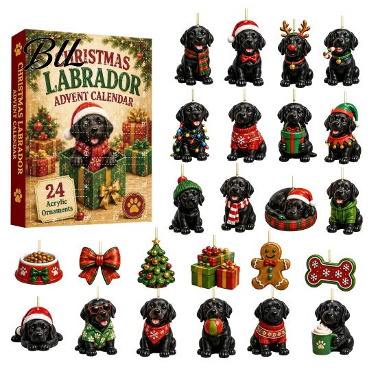 Holiday Countdown Experience 2026 Dog Christmas Advent Calendar, 24-Day Ornaments Calendar with 24 Party Supplies Pcs 2D Acrylic Figures for