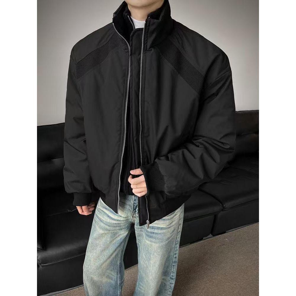 

Men s Trendy Stand-up Collar Cotton Winter Jacket - Thick, Warm & Cool Windbreaker. L чорний
