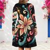 Women Plus Size V Neck Long Sleeve Printed Black Green Gold A Line Dress