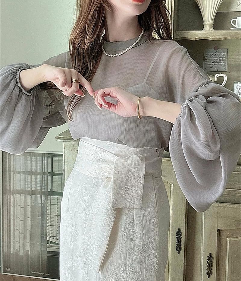 KUWABOKU Sheer Long Sleeve Pullover Shirt with Openwork and Perfect for Fall One Top, All-Lace See-Through Blouse, Women's, Lightweight, Thin,