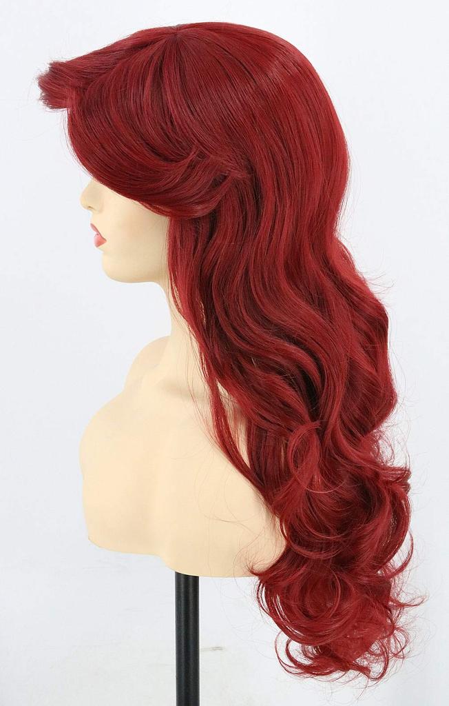 Topcosplay Meerjungfrauenprinzessin Cosplay Rotes Lockiges Halloween Theater Kostenlos Schulnetz Inklusive Perücke, Perücke, Haare, Perücke, Kostüm, Kostüm, Größe, Festival, (Wein