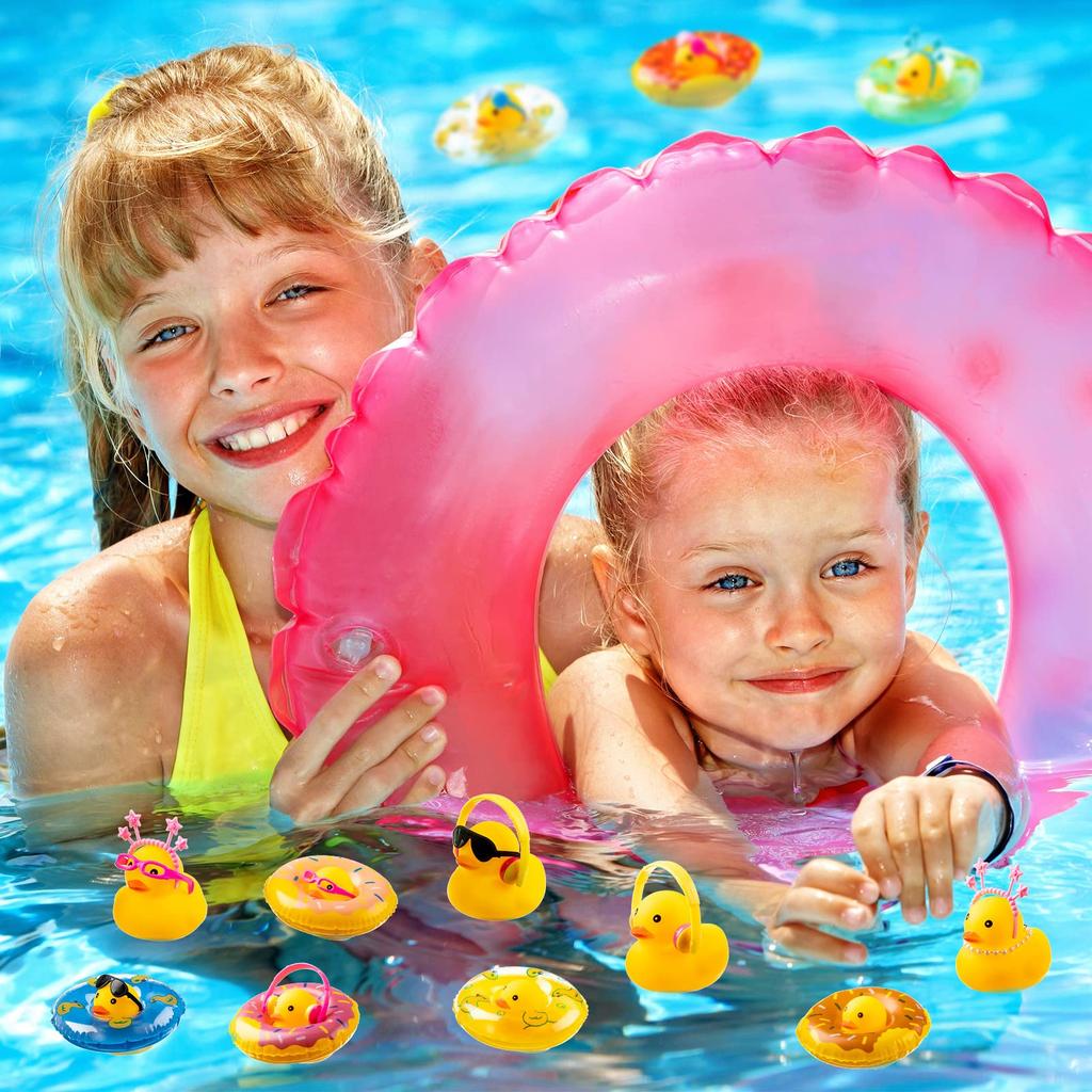 50 Sets Rubber Duck Cute Rubber Duck Bath Party Toys Bathtub Toys Shower Car Dashboard Decorations With Mini Sunglasses Swim