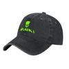 Gunki Skull Logo Washed Cotton Baseball Cap Black With Neon Green Embroidery Classic Fit Adjustable Hat Streetwear Style