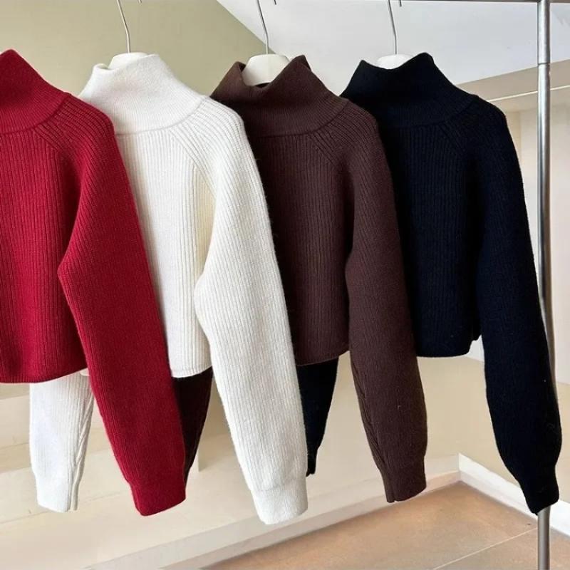Sweater Pullover Women Autumn Winter Korea New Zipper Underlay Loose Short Style Popular Premium Sweater Female Tops