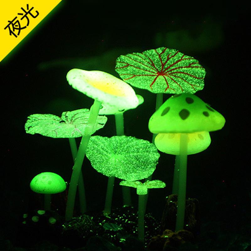 Luminous Aquarium Decor: Simulated Jellyfish, Coral, Water Plants, Fluorescent Mushroom, Lotus Leaf.
