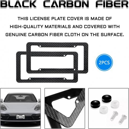 2 Pieces Carbon Fiber License Plate Frame Car Decor Accessories, License Plate Cover License Board Frame Universal Car Necessities With Fasteners