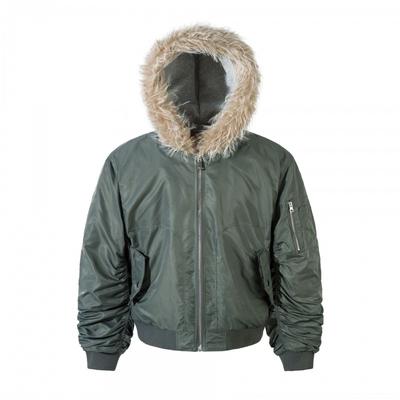 Unisex Oversized Hooded Cotton Puffer Jacket With Embroidery Faux Fur Trim Winter Warm Outerwear