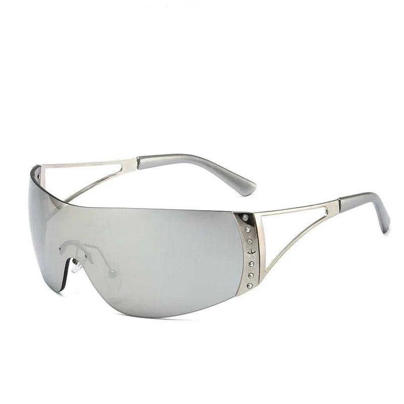 Rimless Diamond-encrusted Sunglasses European And American Sunglasses Y2k Future Technology Sports Mirror Sunglasses