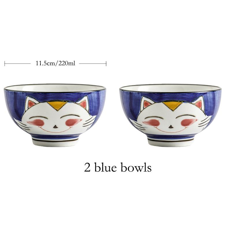 

Набор из 2 шт. миска с мультяшным котом, керамическая миска для риса, симпатичная салатница с котенком, подарочная посуда для дома Maneki Neko 4,5 дюйма