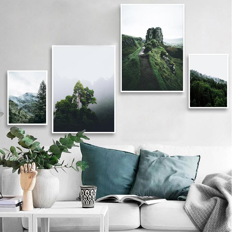 Mountain Foggy Forest Picture Nature Scenery Scandinavian Poster Nordic Decoration Landscape Print Wall Art Canvas Painting