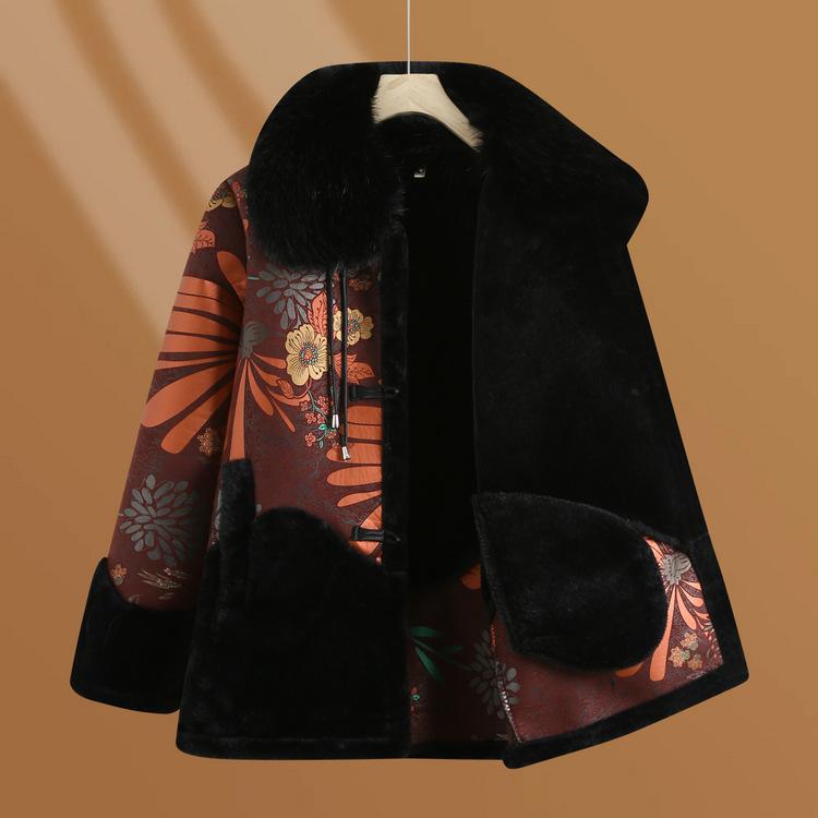 Mom's Winter Velvet Thickened Coat, New Middle-aged and Elderly Grandma's Warm and Windproof Winter Clothes