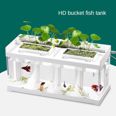 Rezervor de pește ecologic de masă acrilic creativ cu filtru, fără schimb de apă și rezervor de pește cu găleată de izolare dedicată cu lumină