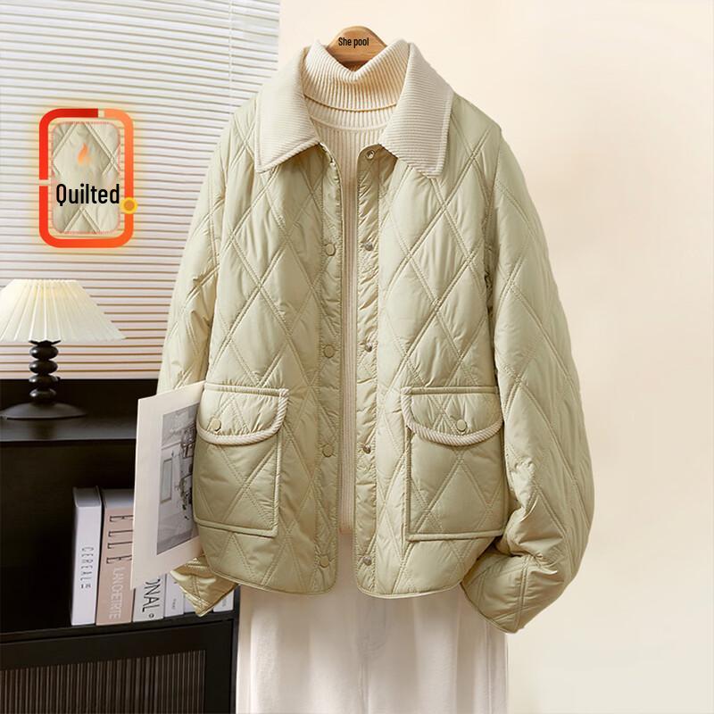 

Женская стеганая куртка с бриллиантовым узором, однобортная, с подкладкой S