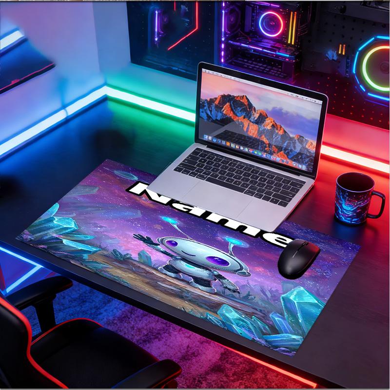 Benutzerdefinierter Name Personalisierte Kosmische Bot Crew Muster Mauspade, Laptop PC Schreibtischmatte, Dekorative Schreibtischmatte für Zuhause Tastaturpad Geschenk