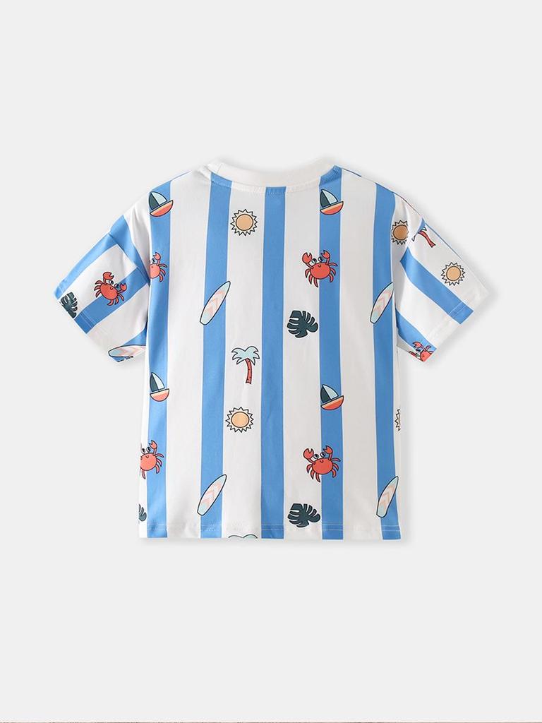 2026 New Kids Cartoon Striped Short Sleeve T-Shirt - Spring/Summer Style