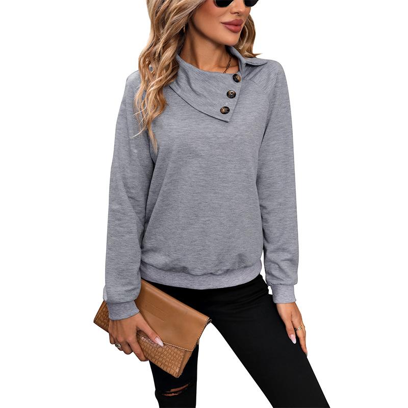 Spring and Autumn Women's Sweatshirt Blouse Solid Color Comfortable Casual Long Sleeve Lapel Sweatshirt