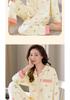 French Floral Faux Cotton Women's Pajama Set - Spring/Autumn Long Sleeve & Pants, Loose Cardigan Style for Middle-aged Women.