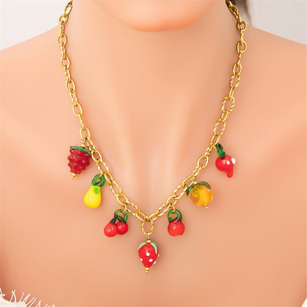 Fruit Glass Pendant Necklace for Women Featuring Handcraft Designs and Vibranting Color for Casual or Festive Occasions