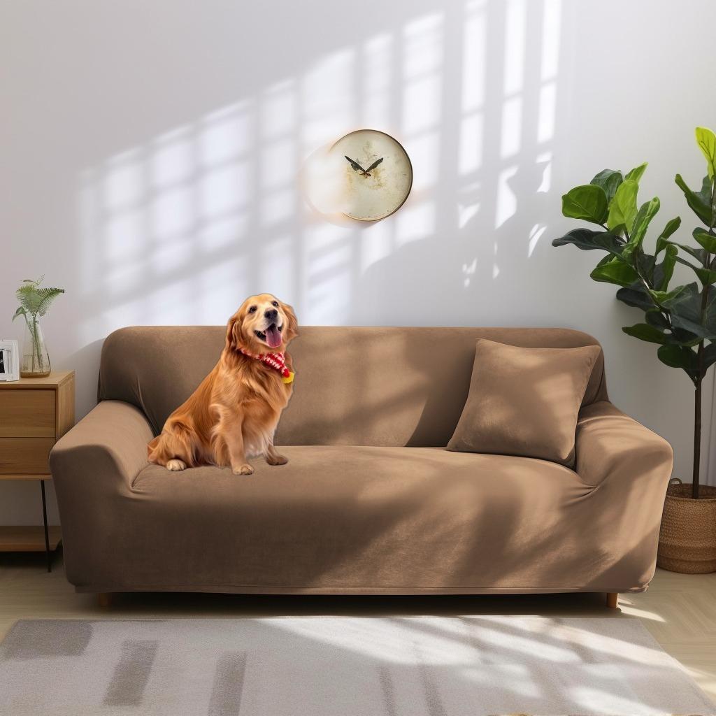 Velvet Couch Cover for 1/2/3/4 Cushion Couch Covers Stretch Sofa Slipcover with Non Skid Foam Elastic Bottom Furniture Protector