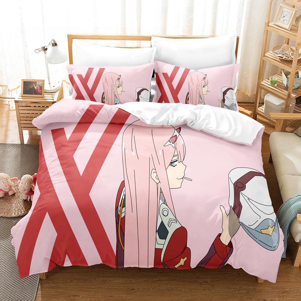 Zero Two (Darling In the FranXX) 002 Bedding Set Single Twin Full Queen King Size Bed Set Aldult Kid Bedroom Duvet Cover Sets